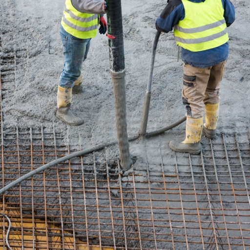 Work people pouring concrete